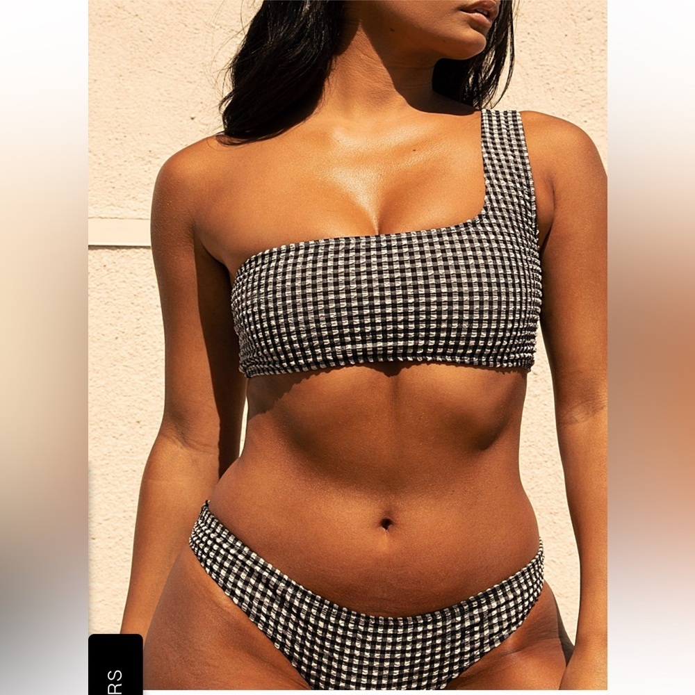 Nasty Gal Brave Soul Gingham Bikini Set Women’s NWT one shoulder high rise